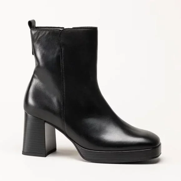NEW GABOR Black Leather Platform Boots Block Heel Side Zipper Ankle - Size 5.5 - Picture 3 of 16
